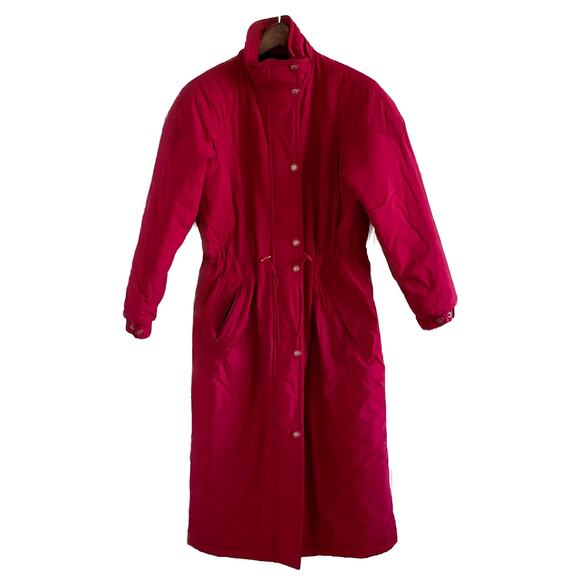 Vintage 90s L.L. Bean puffer parka snowflake snaps raspberry red pink size SP - Picture 1 of 11